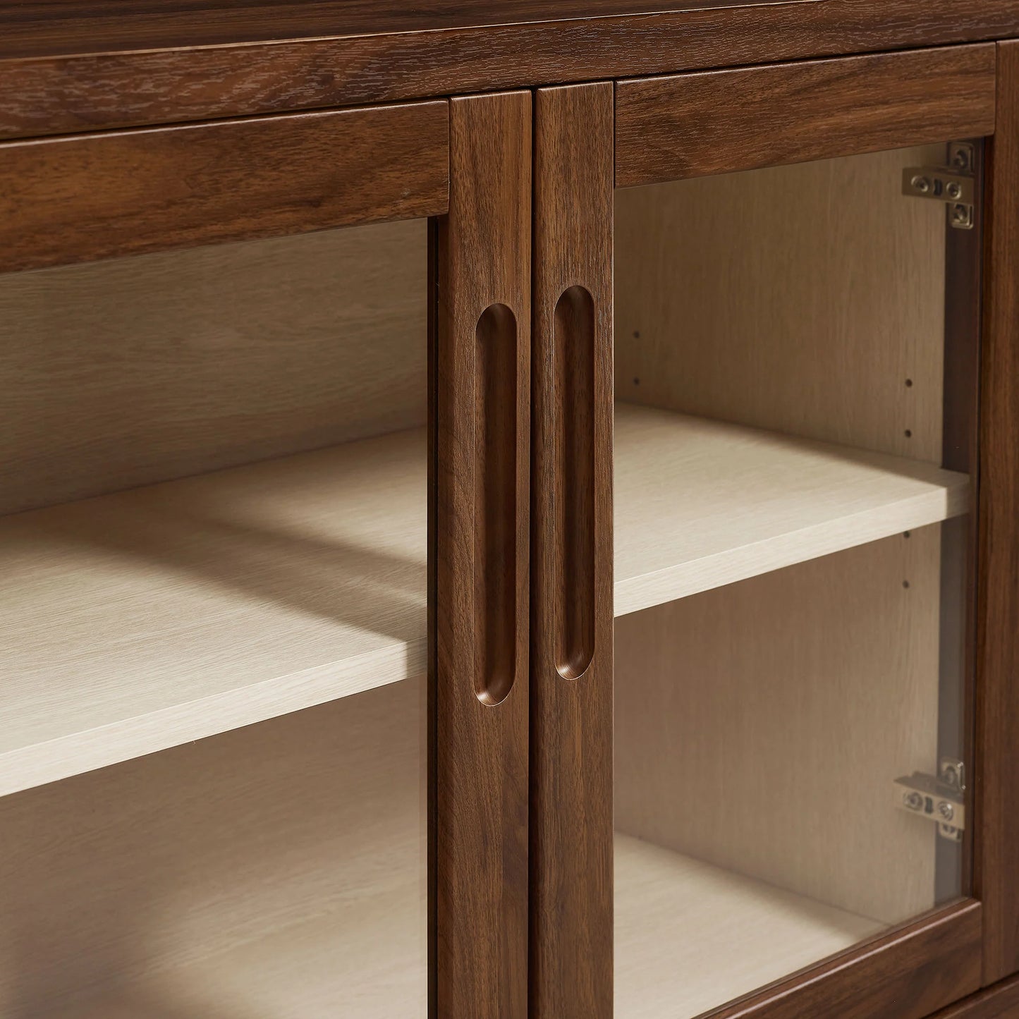 Nell Glass Door Sideboard Cabinet – 72" Walnut Finish with Ample Storage