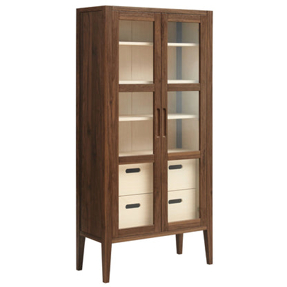 Nell 71" Tall Walnut Display Cabinet with Glass Doors – Elegant Storage Solution