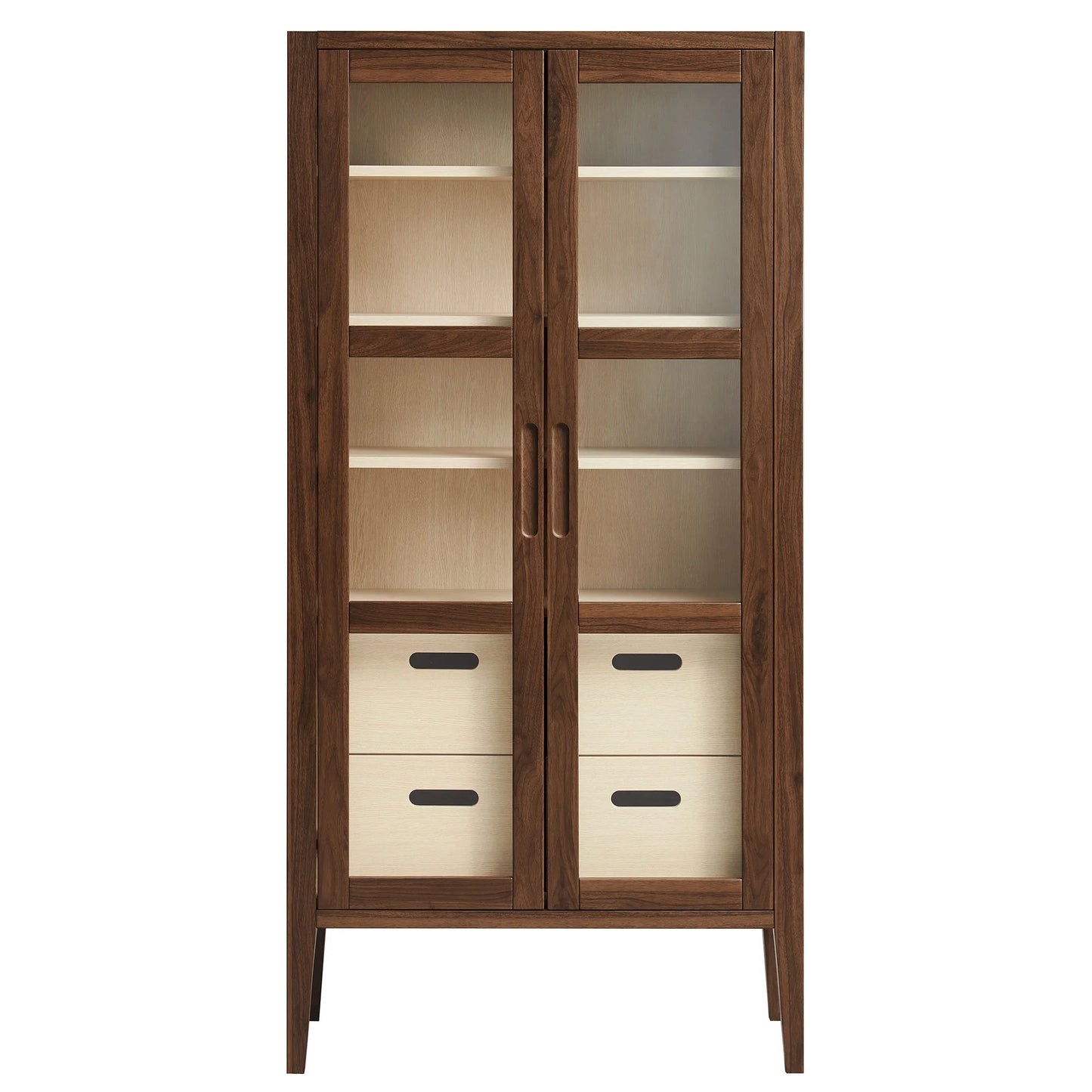 Nell 71" Tall Walnut Display Cabinet with Glass Doors – Elegant Storage Solution