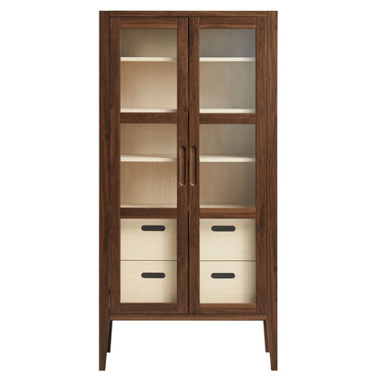 Nell 71" Tall Walnut Display Cabinet with Glass Doors – Elegant Storage Solution