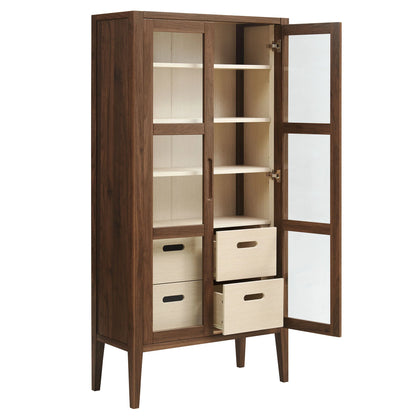 Nell 71" Tall Walnut Display Cabinet with Glass Doors – Elegant Storage Solution