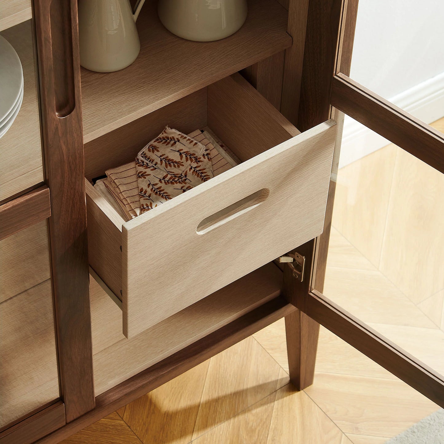 Nell 71" Tall Walnut Display Cabinet with Glass Doors – Elegant Storage Solution