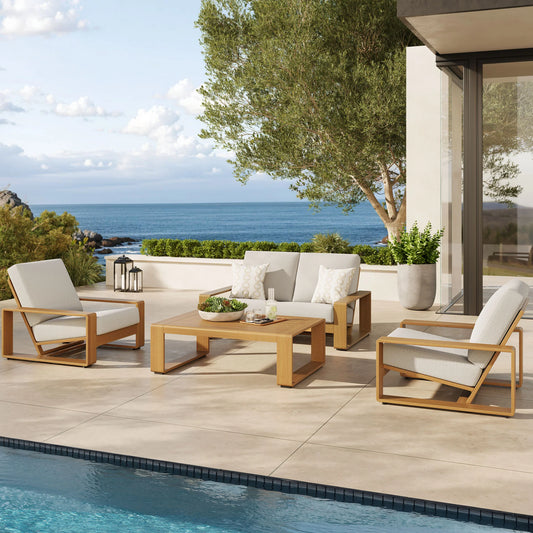 Lirienne 4-Piece Outdoor Patio Furniture Set – Aluminum Frame with Faux Wood Accents & Cushions