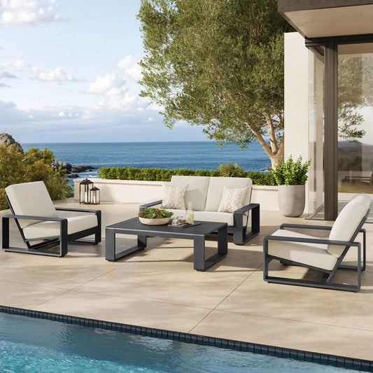 Lirienne 4-Piece Outdoor Patio Furniture Set – Modern Aluminum Seating with Cushions & Table