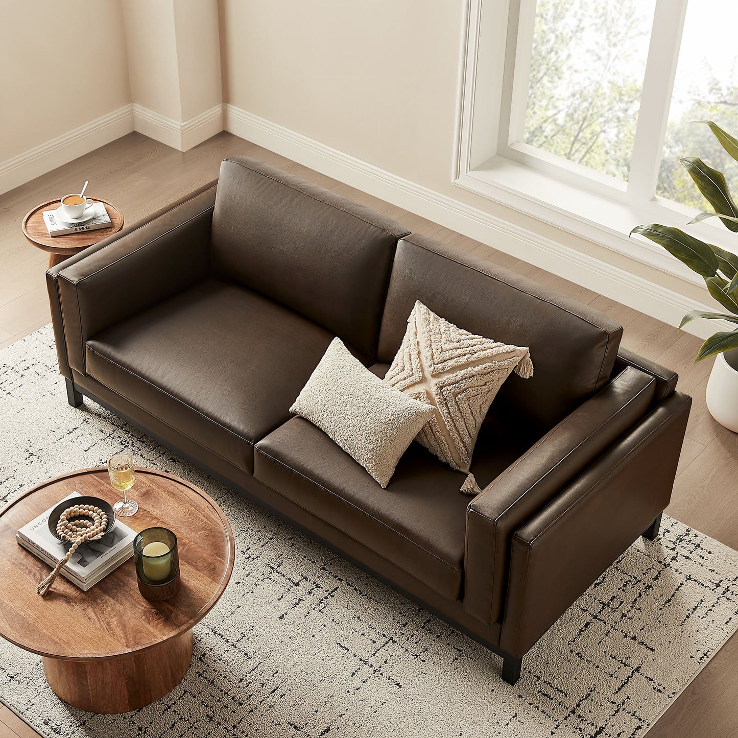 Roscoe 81-Inch Vegan Leather Sofa – Modern 3-Seater Couch with Clean Lines & Upholstered Finish