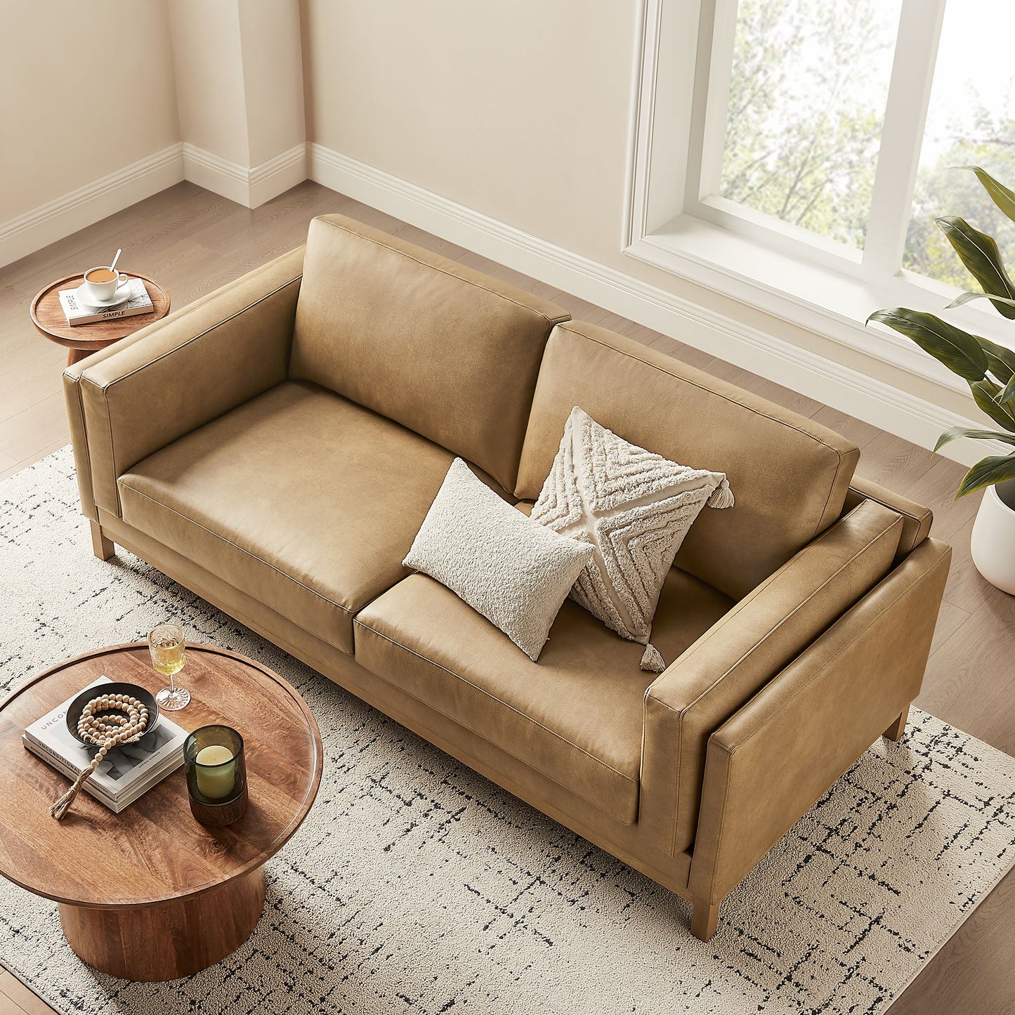 Roscoe 81-Inch Vegan Leather Sofa – Modern 3-Seater Couch with Clean Lines & Upholstered Finish