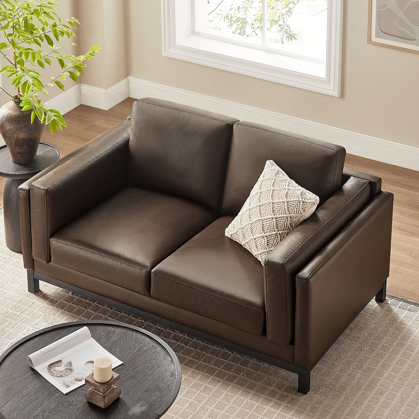Roscoe 63-Inch Vegan Leather Loveseat – Modern 2-Seater Sofa with Clean Lines & Upholstered Finish