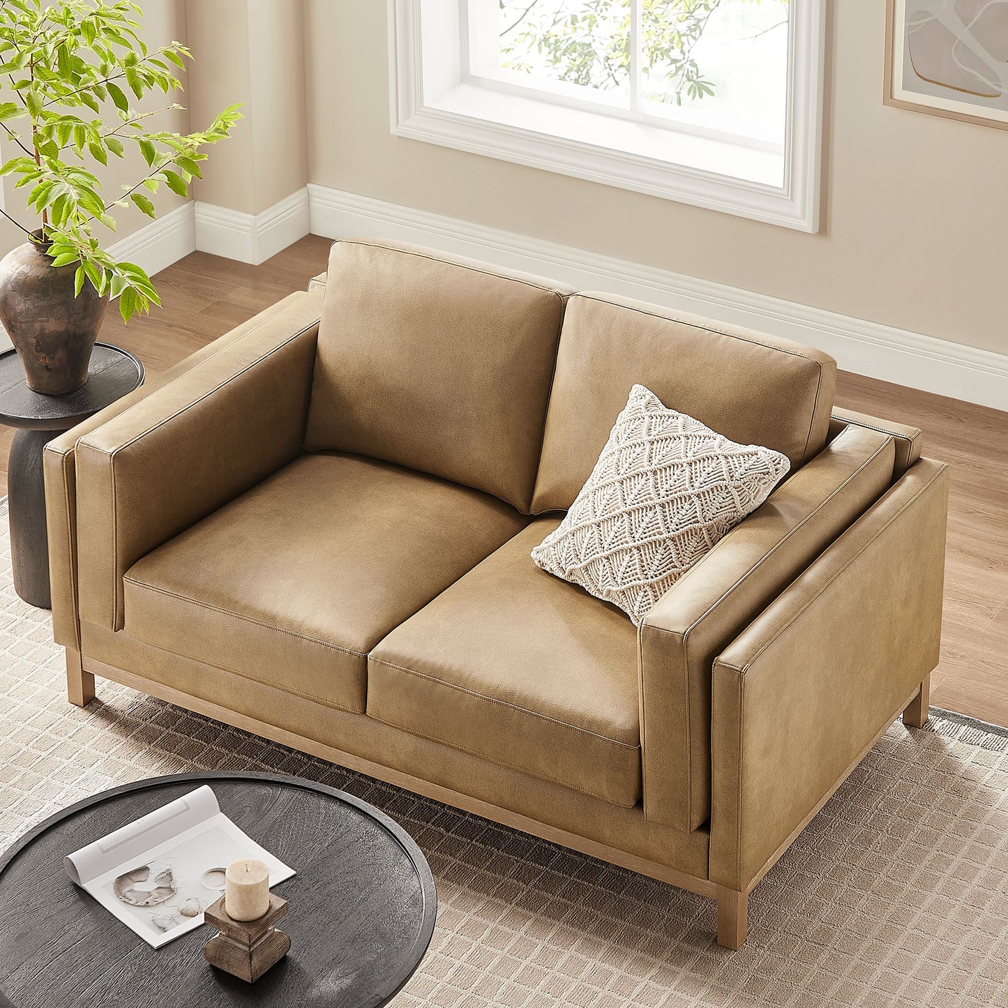 Roscoe 63-Inch Vegan Leather Loveseat – Modern 2-Seater Sofa with Clean Lines & Upholstered Finish
