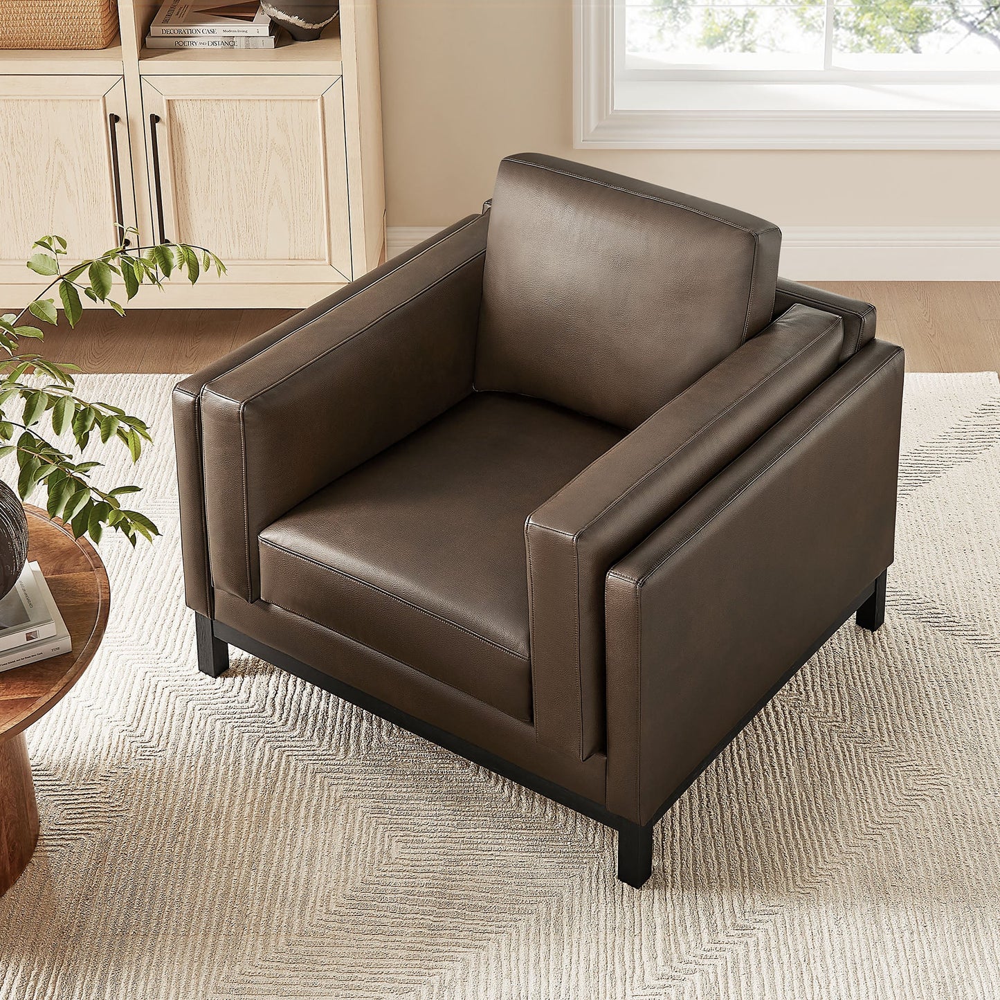 Roscoe Vegan Leather Armchair – Modern Upholstered Accent Chair with Wide Seat & Clean Lines