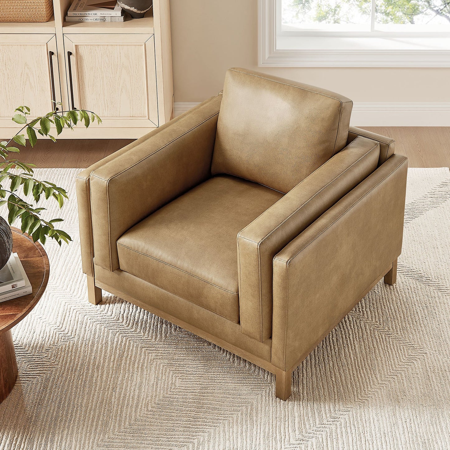 Roscoe Vegan Leather Armchair – Modern Upholstered Accent Chair with Wide Seat & Clean Lines