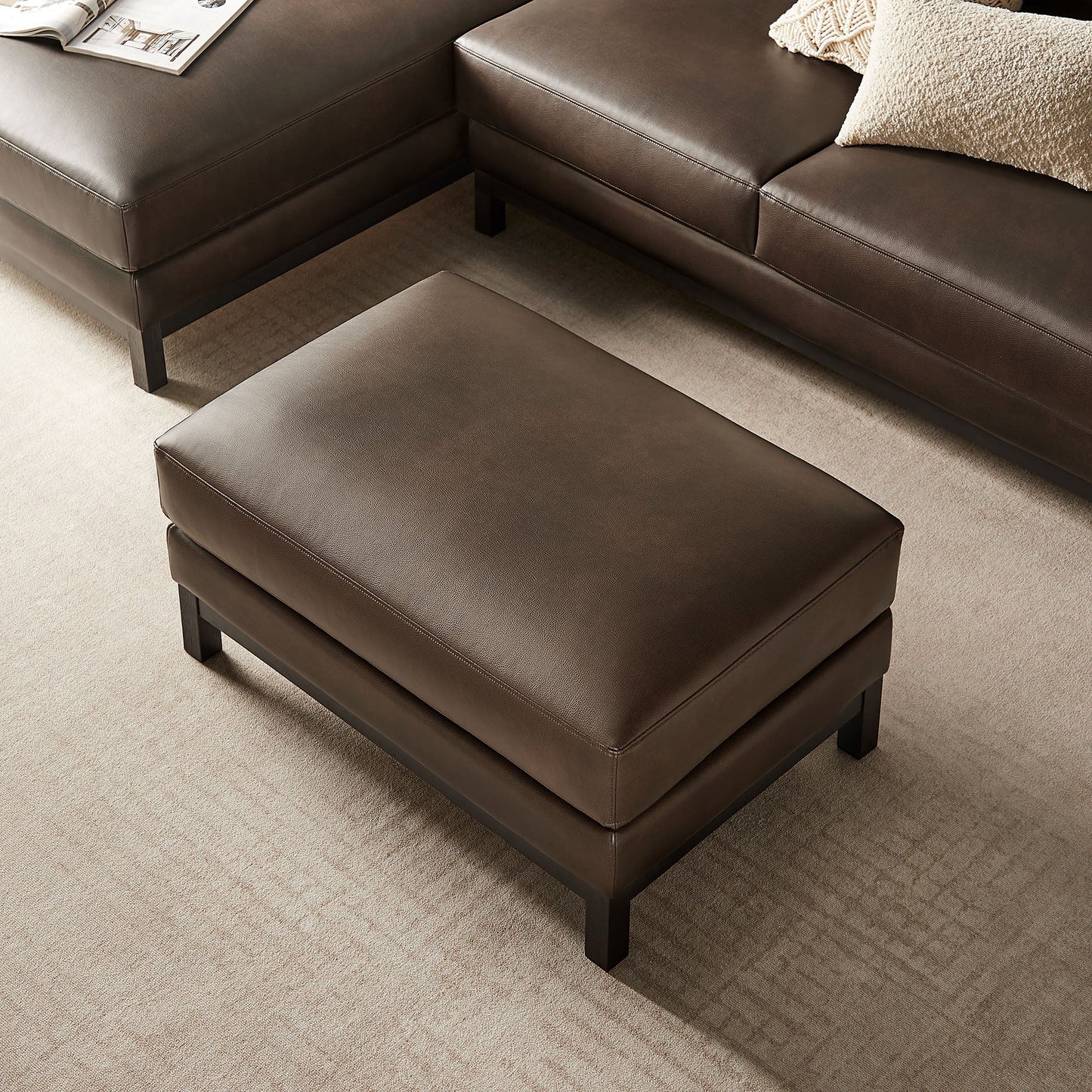 Roscoe Vegan Leather Ottoman – Modern Upholstered Footrest or Coffee Table Accent