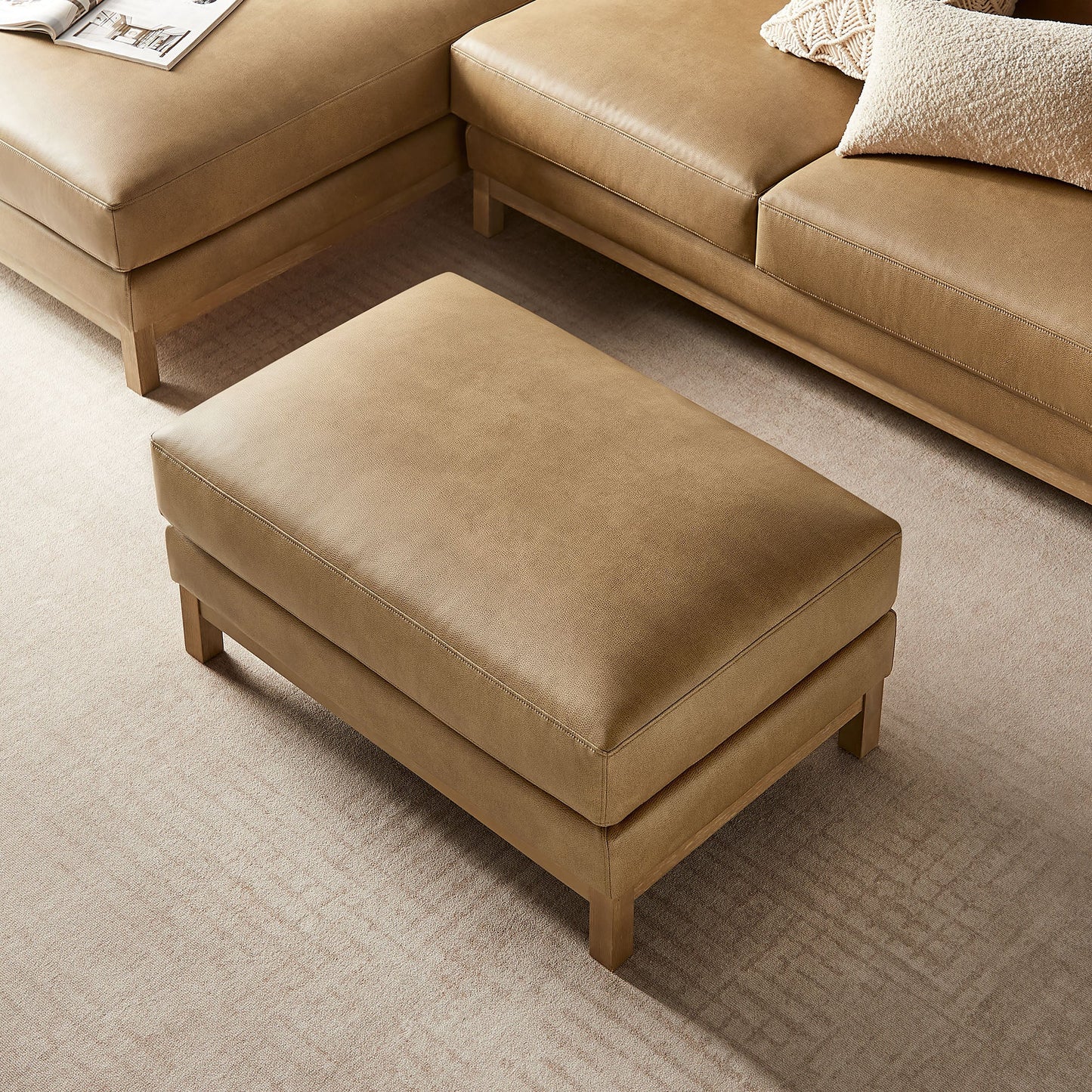 Roscoe Vegan Leather Ottoman – Modern Upholstered Footrest or Coffee Table Accent