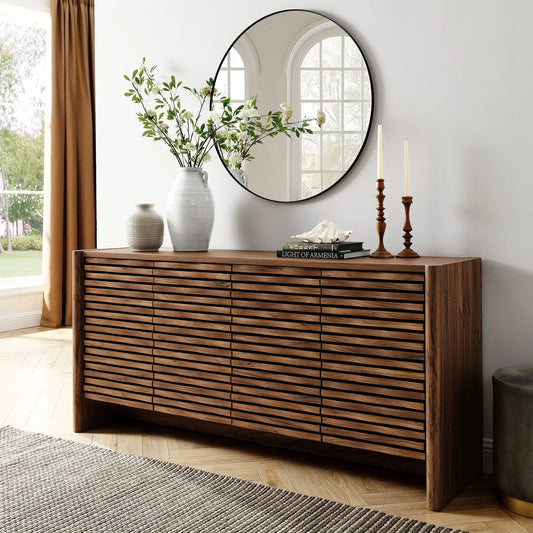 Emric Wave 66" 4-Door Sideboard in Walnut – Modern Curved Storage Cabinet