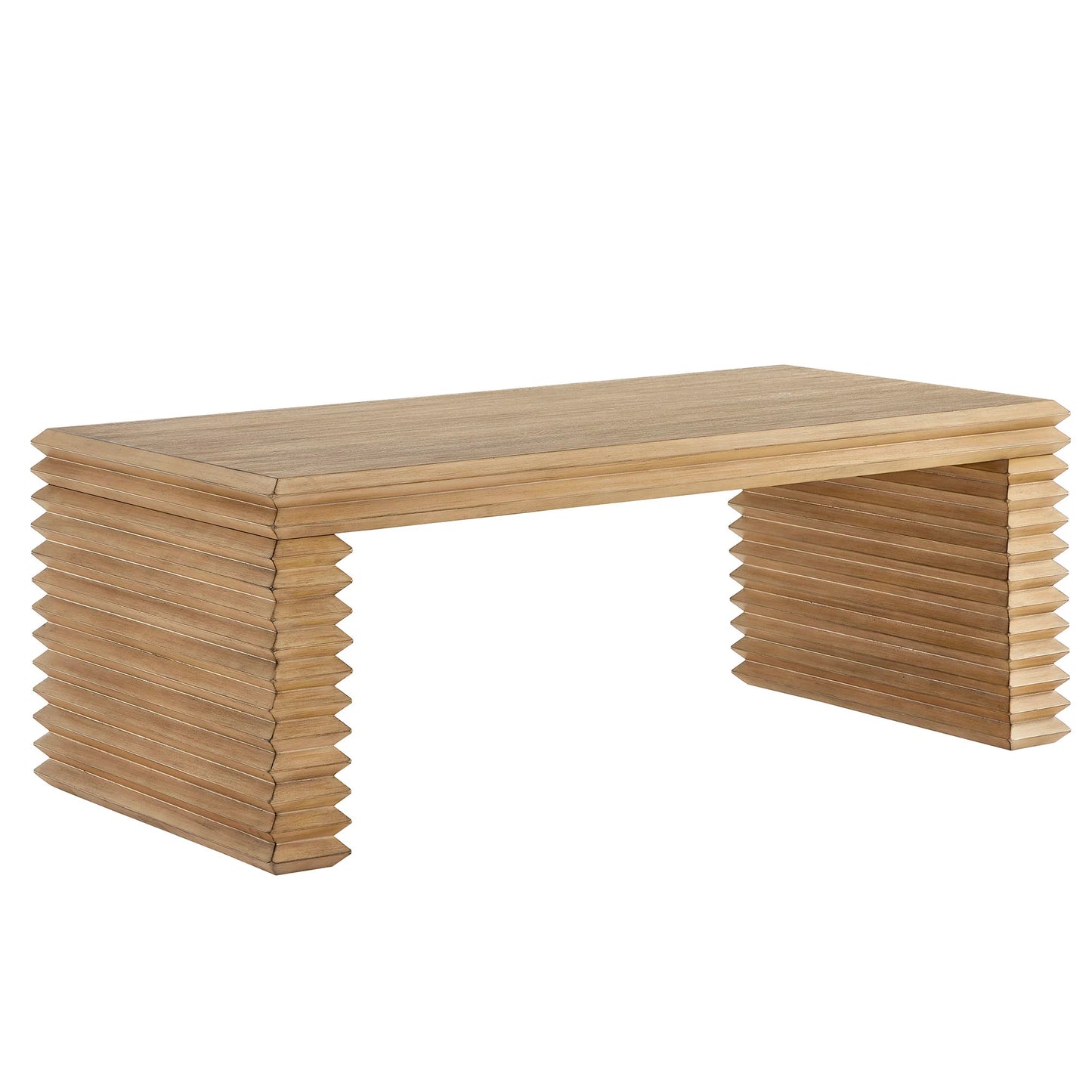 Canto Rectangular Stacked Design Coffee Table in Weathered Oak – Modern Living Room Centerpiece
