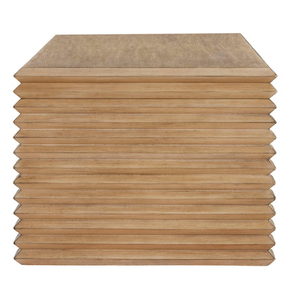 Canto Rectangular Stacked Design Coffee Table in Weathered Oak – Modern Living Room Centerpiece