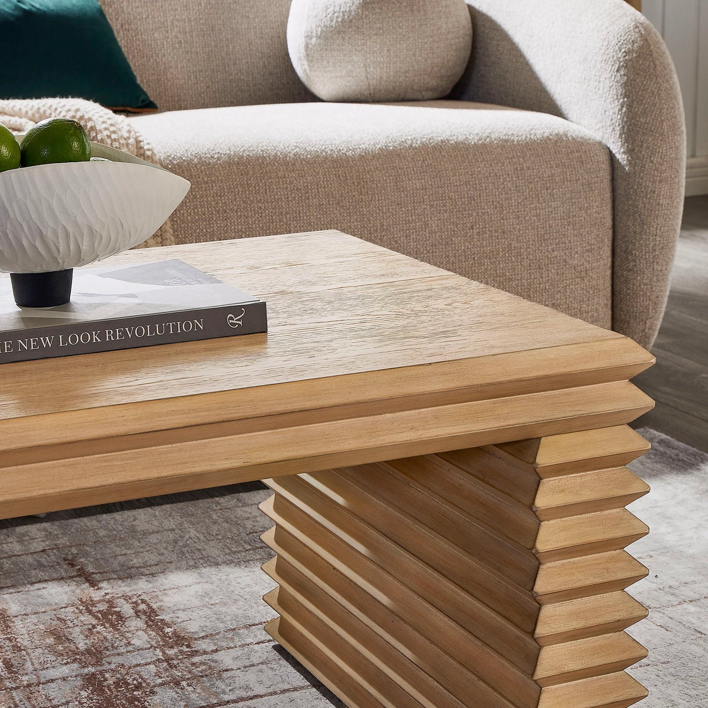 Canto Rectangular Stacked Design Coffee Table in Weathered Oak – Modern Living Room Centerpiece