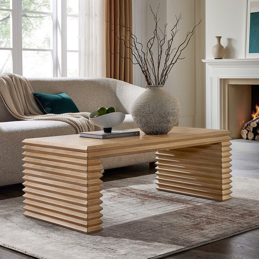 Canto Rectangular Stacked Design Coffee Table in Weathered Oak – Modern Living Room Centerpiece