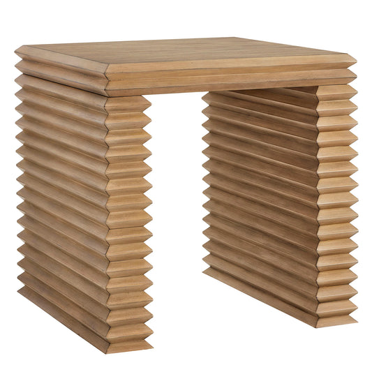 Canto Square 24 Inch Stacked Design End Table in Weathered Oak
