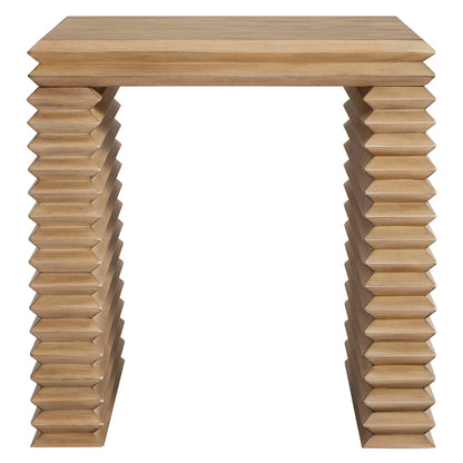 Canto Square 24" Stacked Design End Table in Weathered Oak – Modern Accent Table