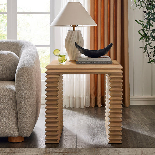 Canto Square 24" Stacked Design End Table in Weathered Oak – Modern Accent Table