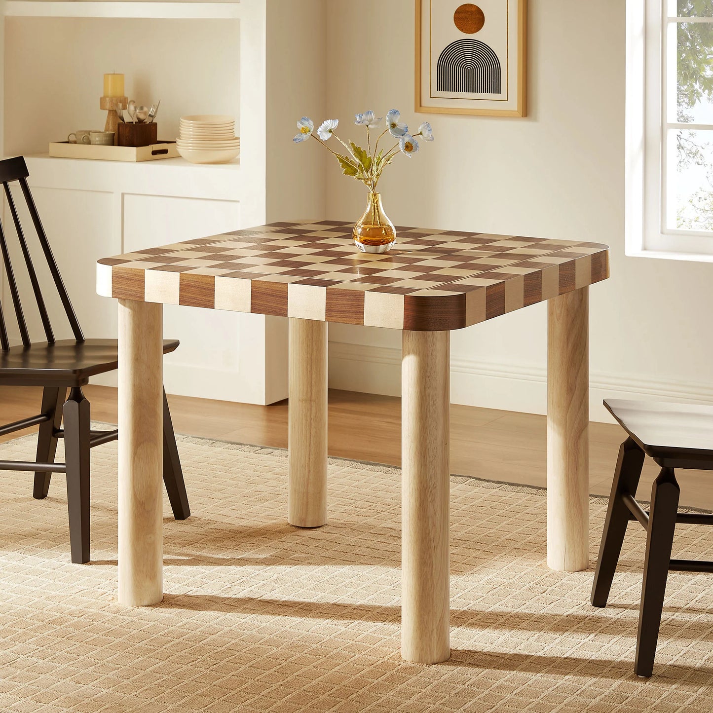 Oscar 36" Square Checkered Dining Table – Modern Geometric Kitchen Table
