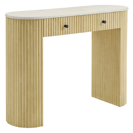 Caldera 42" Curved Solid Wood & Marble Console Table – Natural Finish