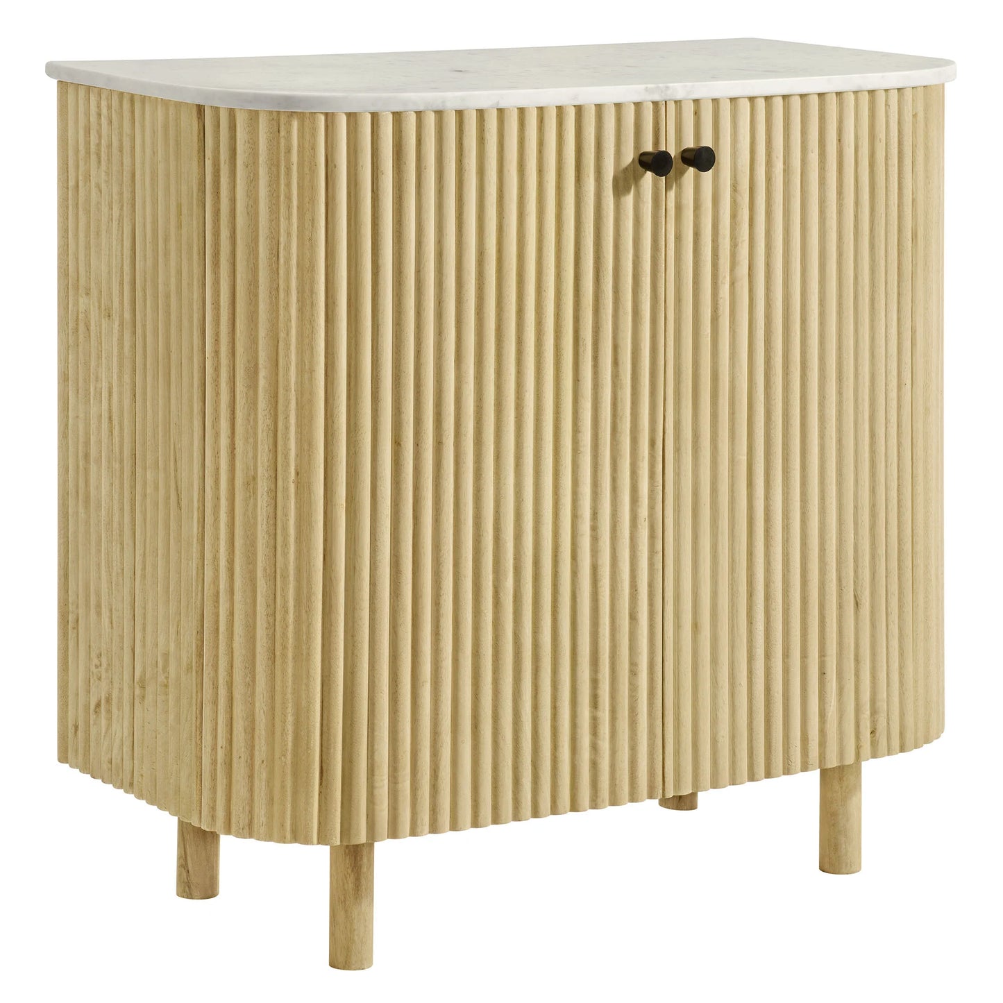 Caldera 33" Curved Solid Wood & Marble Accent Storage Cabinet – Natural Finish