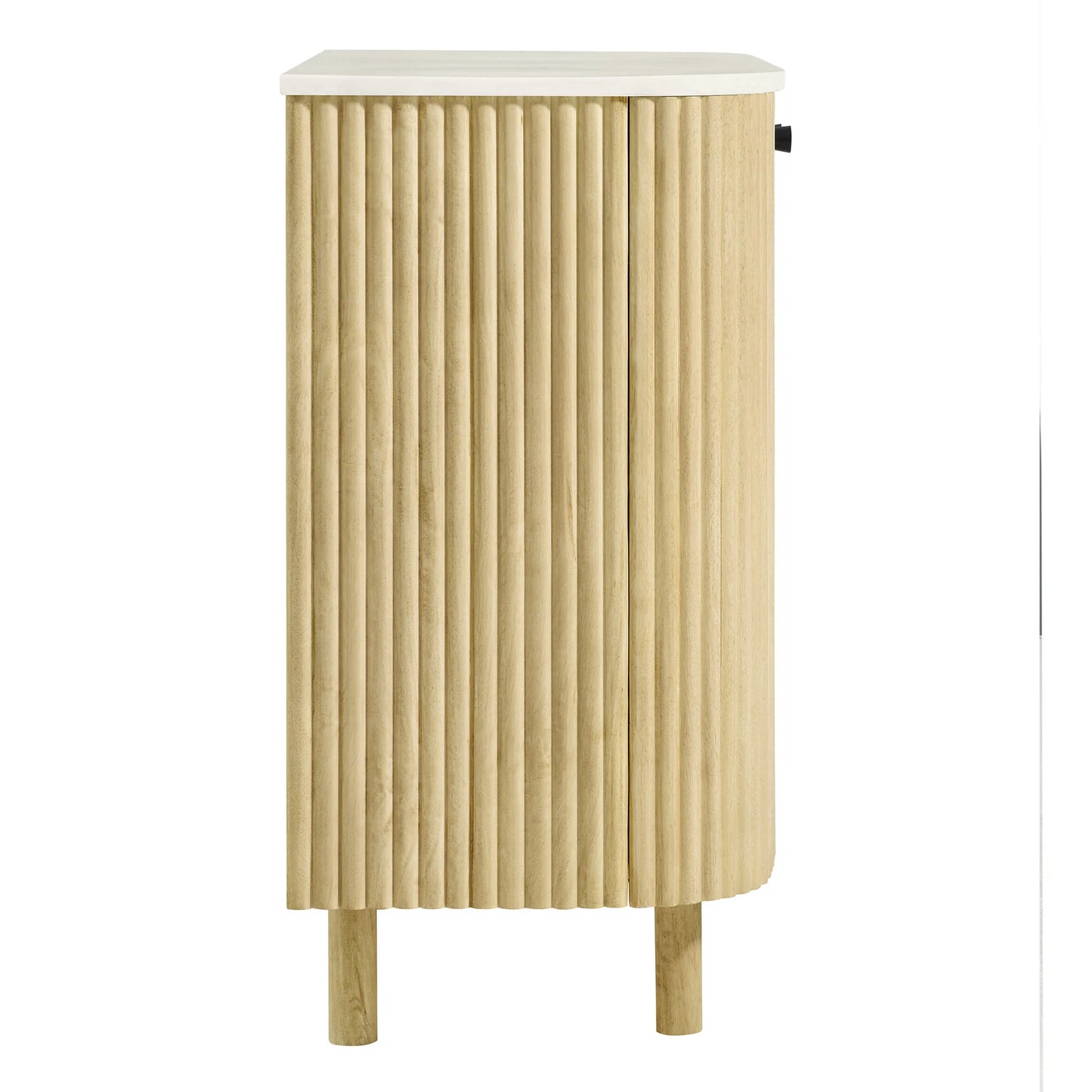 Caldera 33" Curved Solid Wood & Marble Accent Storage Cabinet – Natural Finish