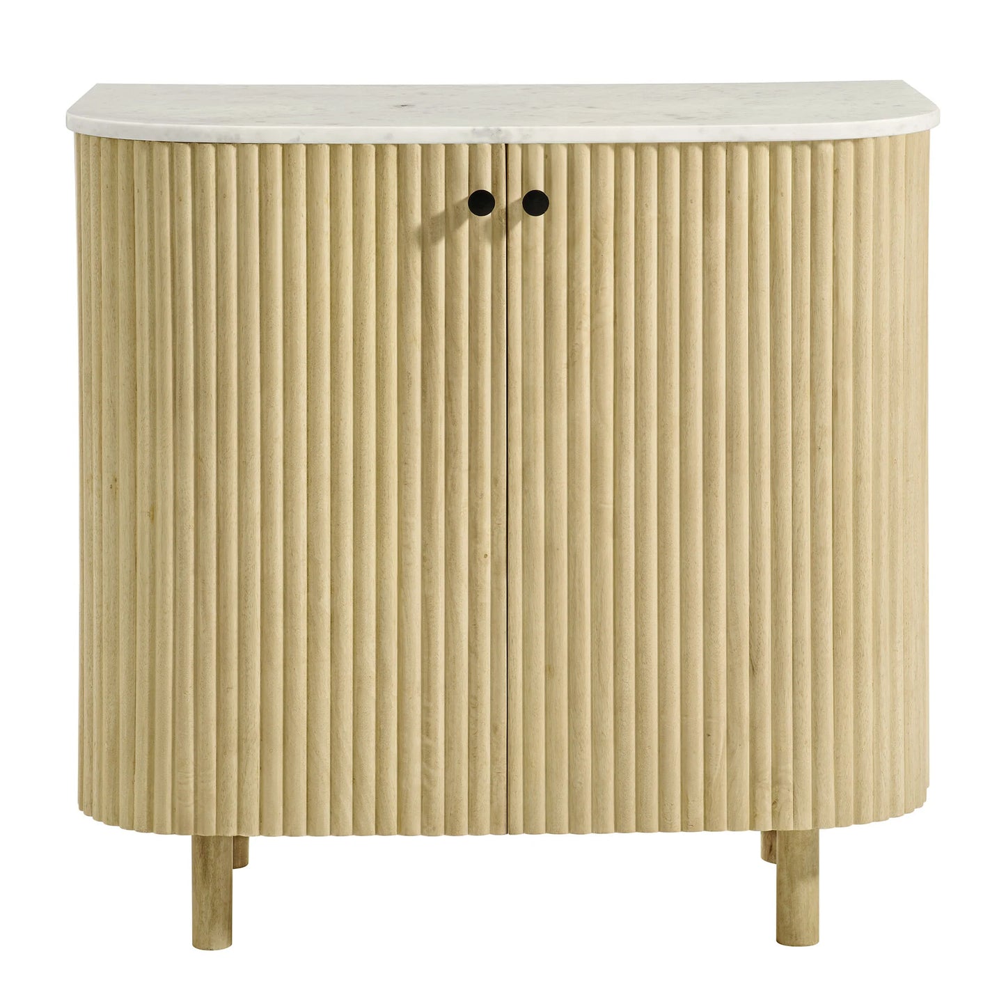 Caldera 33" Curved Solid Wood & Marble Accent Storage Cabinet – Natural Finish
