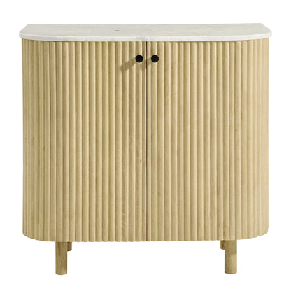 Caldera 33" Curved Solid Wood & Marble Accent Storage Cabinet – Natural Finish