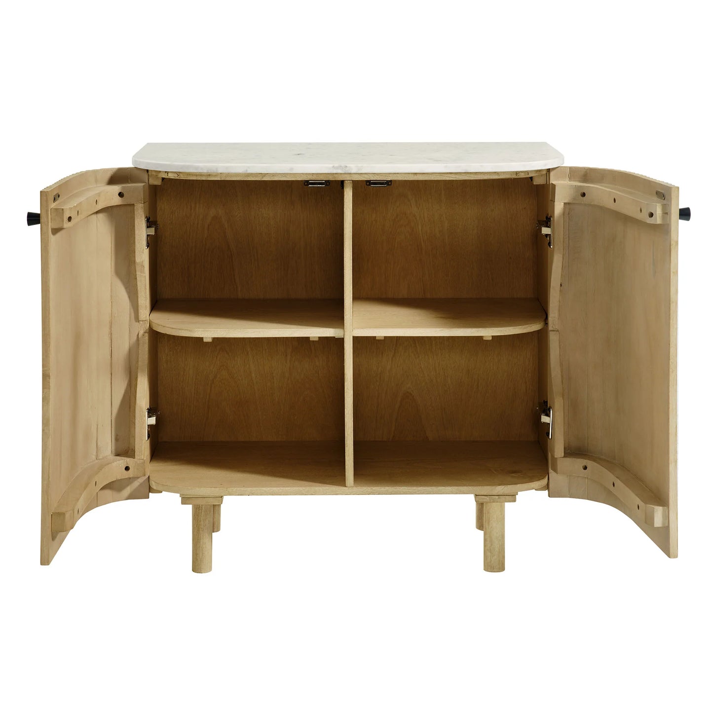 Caldera 33" Curved Solid Wood & Marble Accent Storage Cabinet – Natural Finish