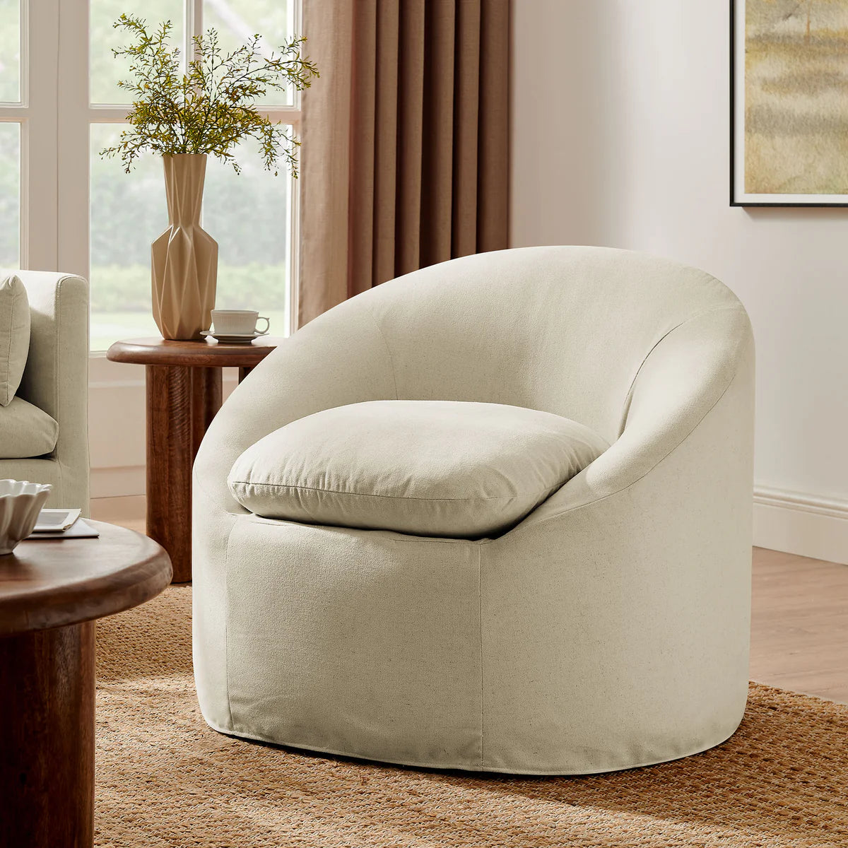 Sadie Slipcovered Linen‑Blend Round Accent Chair