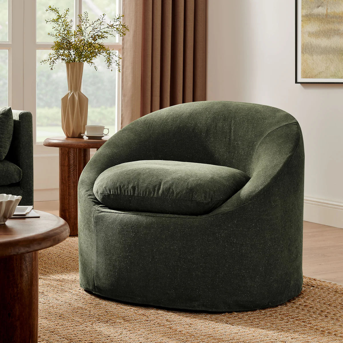 Sadie Slipcovered Linen‑Blend Round Accent Chair