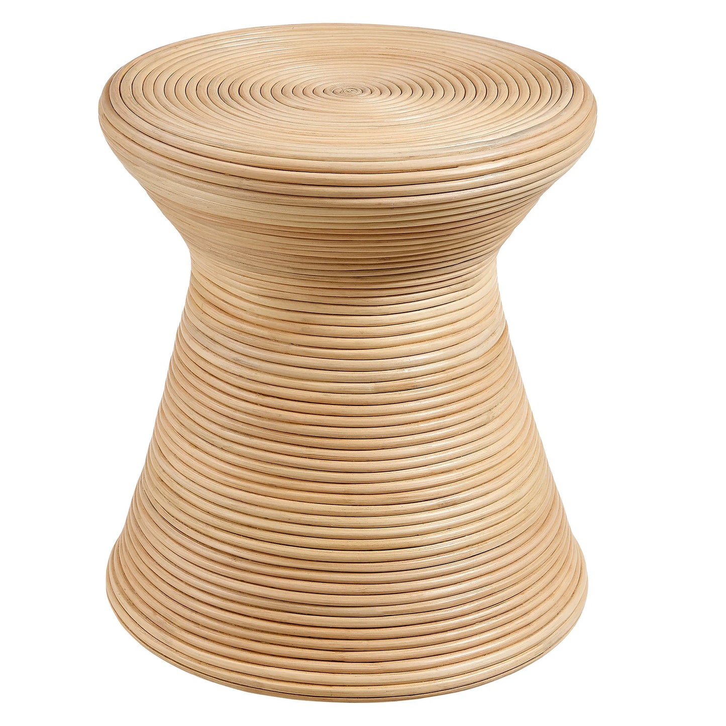 Tavi Hourglass Natural Rattan Round Side Table – Handwoven Boho Accent Table in Natural Finish