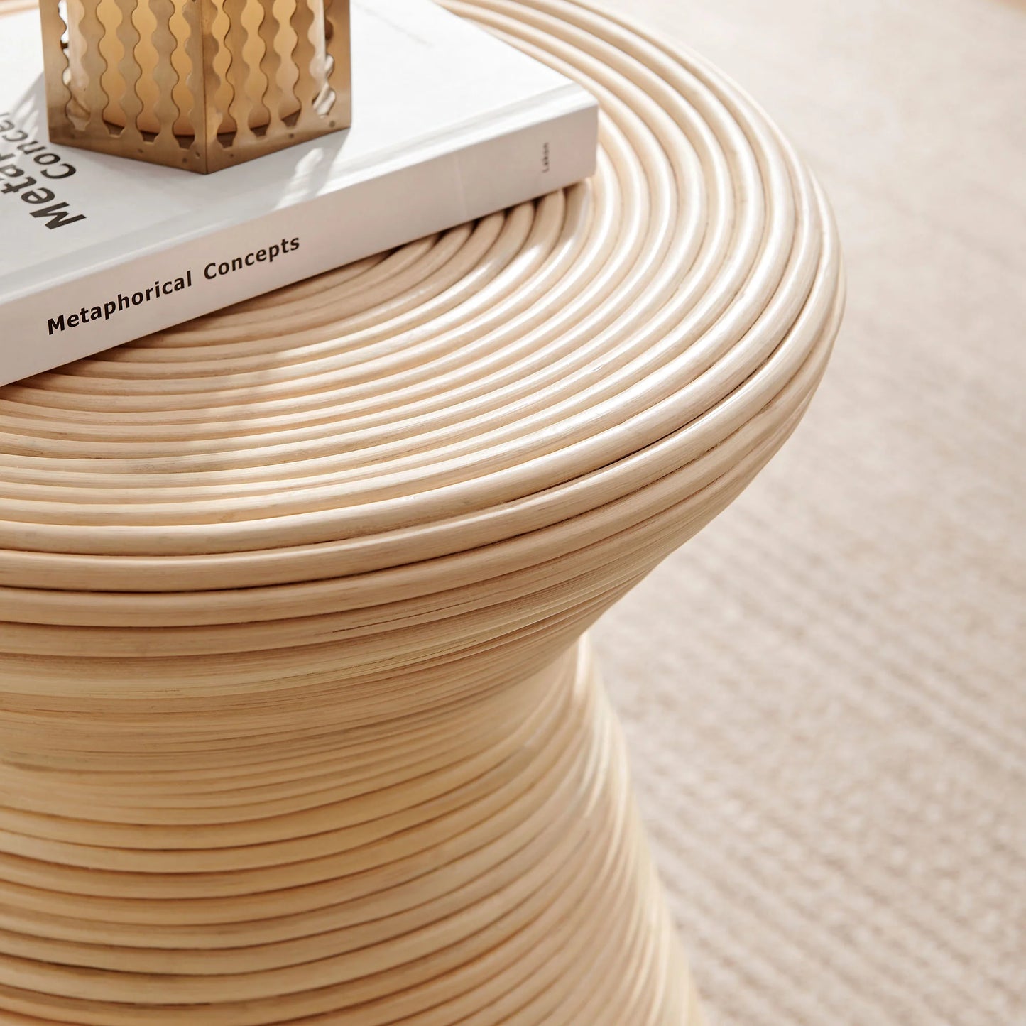 Tavi Hourglass Natural Rattan Round Side Table – Handwoven Boho Accent Table in Natural Finish