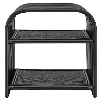 Eve Curved Natural Rattan Side Table – Handwoven Boho Accent Table with Organic Shape