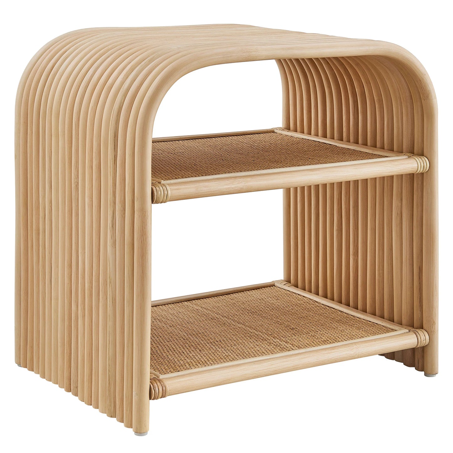 Eve Curved Natural Rattan Side Table – Handwoven Boho Accent Table with Organic Shape