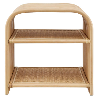 Eve Curved Natural Rattan Side Table – Handwoven Boho Accent Table with Organic Shape