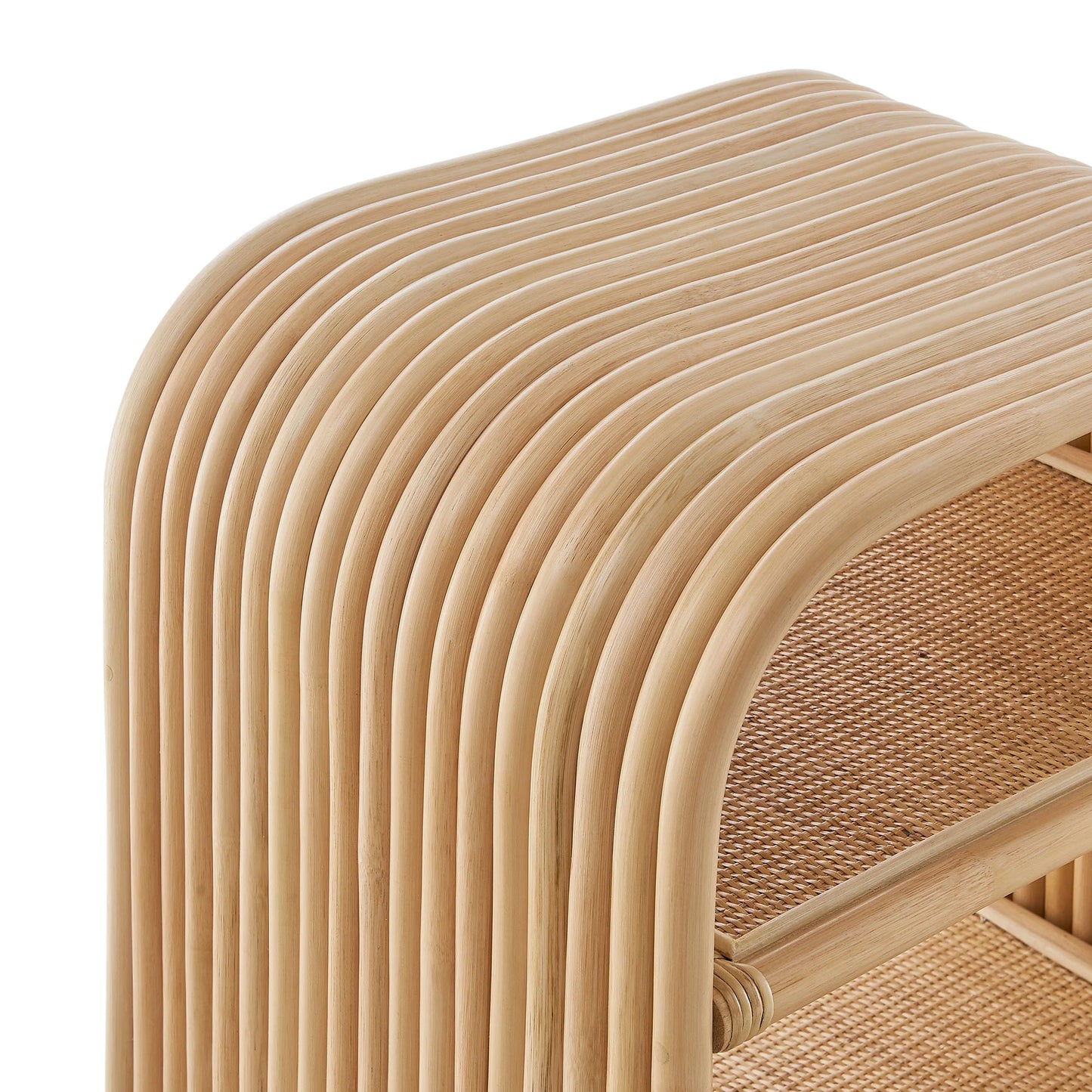 Eve Curved Natural Rattan Side Table – Handwoven Boho Accent Table with Organic Shape