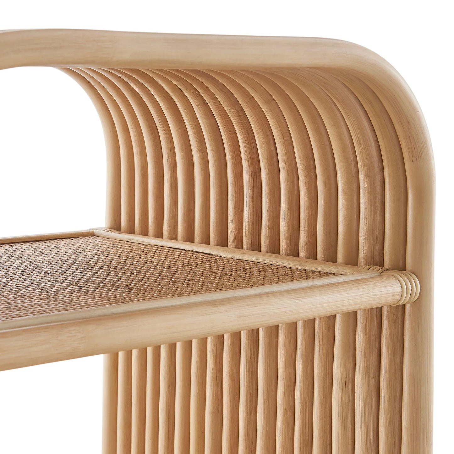 Eve Curved Natural Rattan Side Table – Handwoven Boho Accent Table with Organic Shape