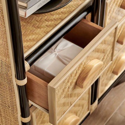 Jane 71 Inch Tall Arched Natural Rattan Bookshelf in Natural