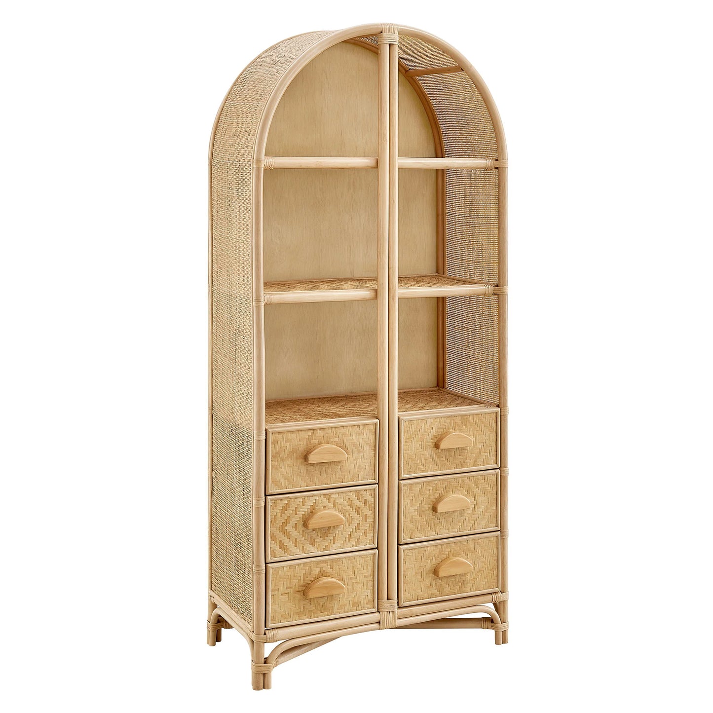 Jane 71 Inch Tall Arched Natural Rattan Bookshelf in Natural