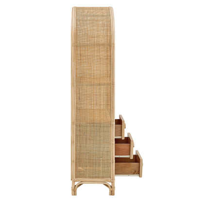 Jane 71 Inch Tall Arched Natural Rattan Bookshelf in Natural