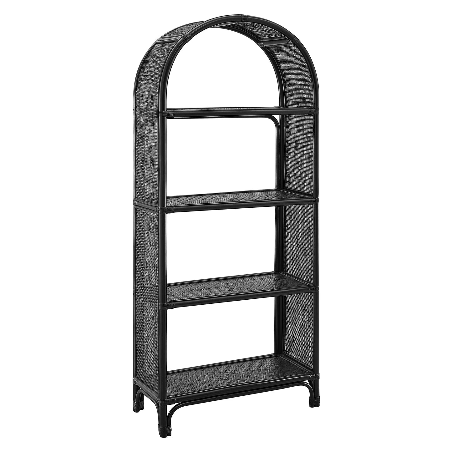 Celeste 67-Inch Tall Arched Natural Rattan Bookshelf – Boho Handwoven Storage Shelf