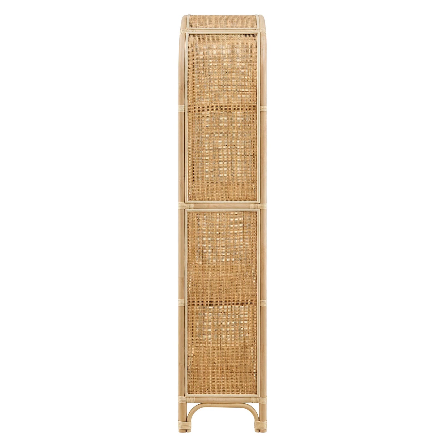 Celeste 67-Inch Tall Arched Natural Rattan Bookshelf – Boho Handwoven Storage Shelf