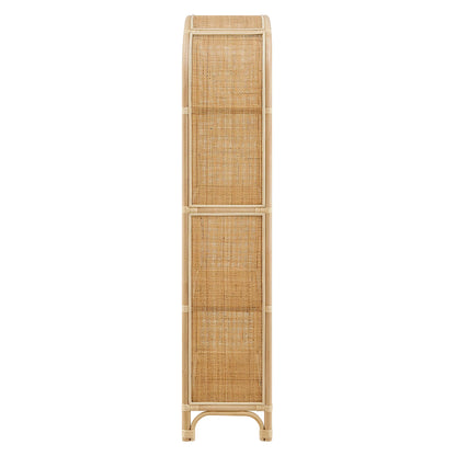 Celeste 67-Inch Tall Arched Natural Rattan Bookshelf – Boho Handwoven Storage Shelf