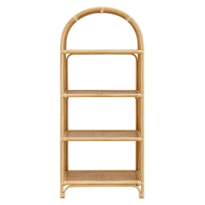 Celeste 67-Inch Tall Arched Natural Rattan Bookshelf – Boho Handwoven Storage Shelf