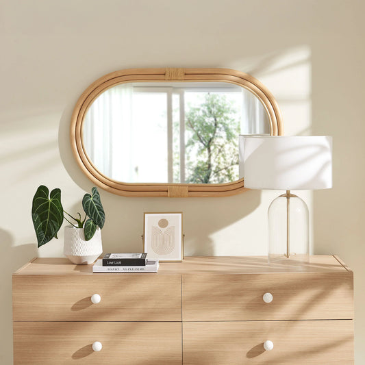 Corsica Oval Rattan Wall Mirror in Natural – Handwoven Boho Decorative Mirror