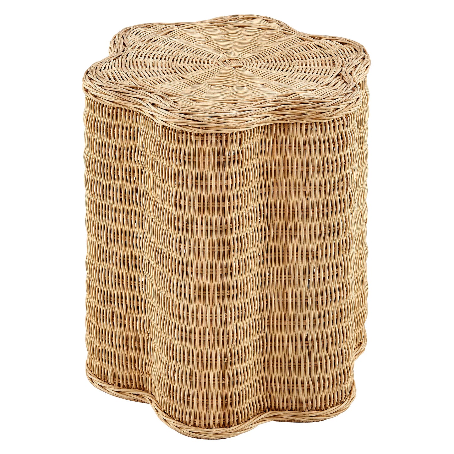 Erika Scalloped Natural Rattan Side Table – Handwoven Boho Accent Table in Natural Finish