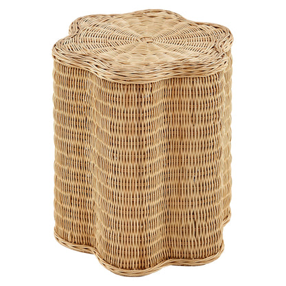 Erika Scalloped Natural Rattan Side Table – Handwoven Boho Accent Table in Natural Finish